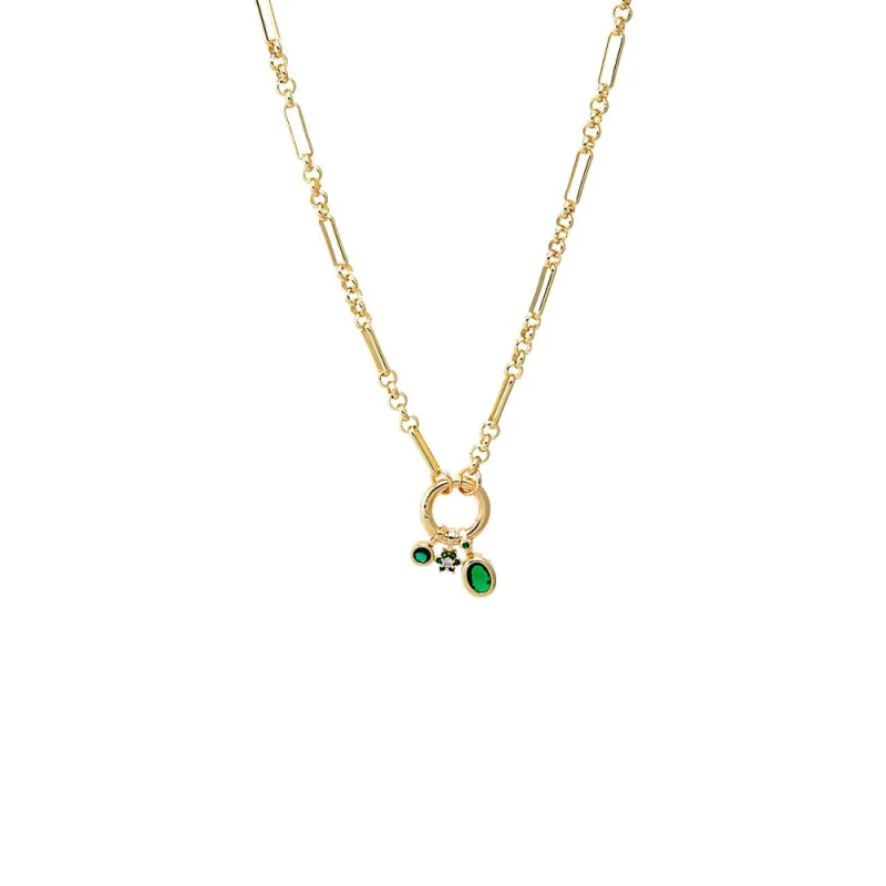 Green CZ Charm Trio Multi Chain Clicker Toggle Necklace sold by Adina Eden's