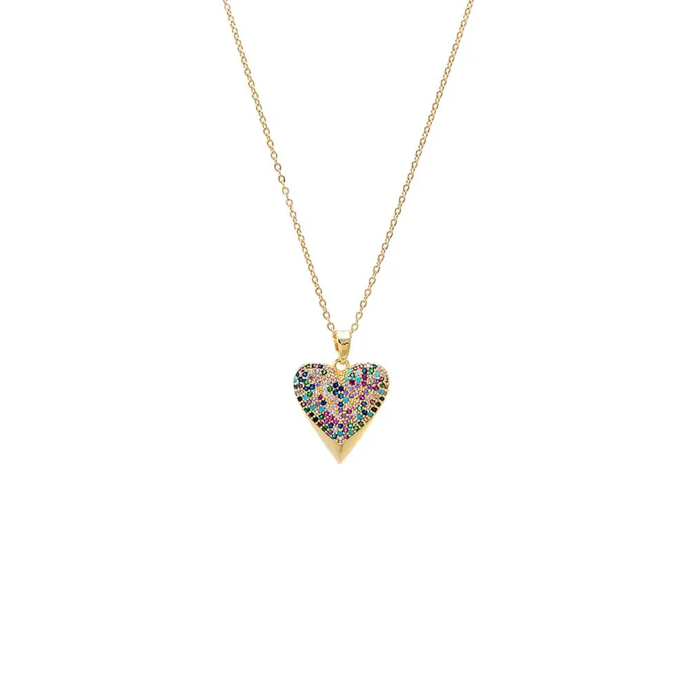 Multicolor Pavé Heart Pendant Necklace sold by Adina Eden's