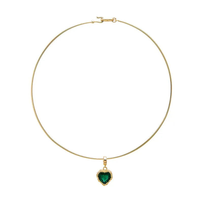 Green Heart CZ Pendant Thin Wire Choker Necklace sold by Adina Eden's