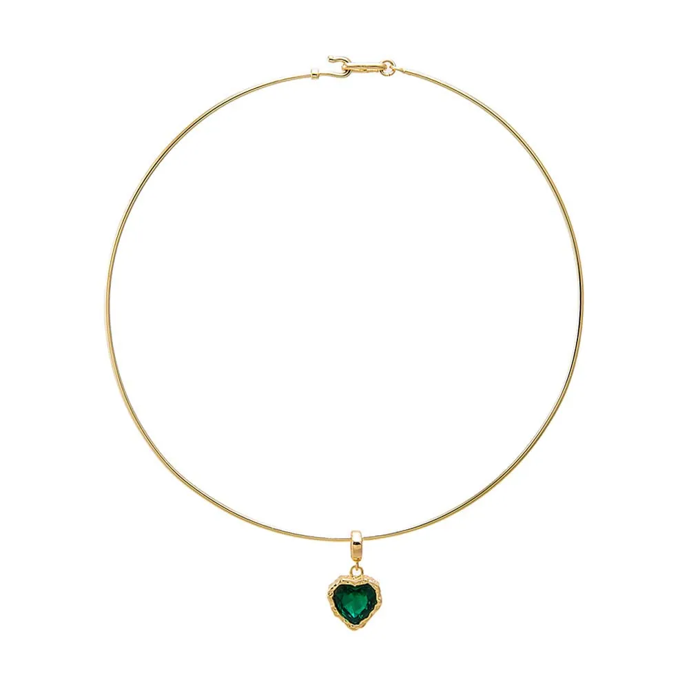 Green Heart CZ Pendant Thin Wire Choker Necklace sold by Adina Eden's
