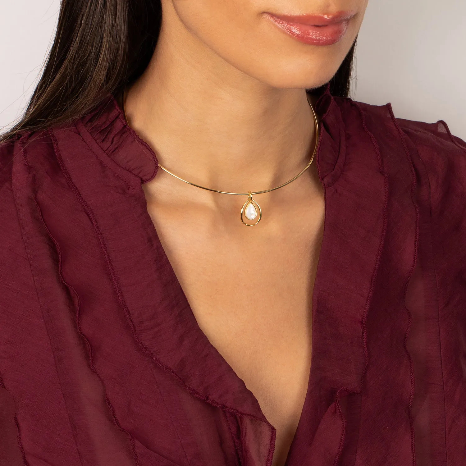 Mother of Pearl Open Teardrop Thin Wire Choker Necklace sold by Adina Eden's product image thumbnail 2