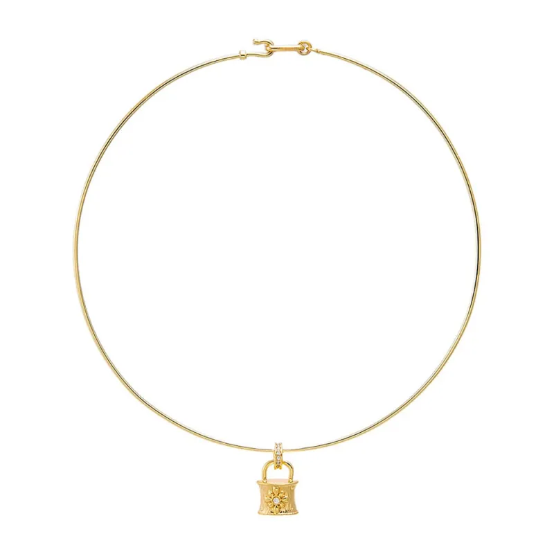 Pavé Padlock Pendant Thin Wire Choker Necklace sold by Adina Eden's