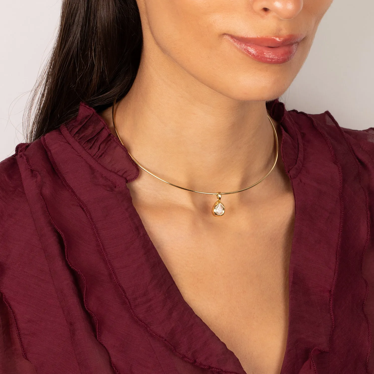 Pear CZ Bezel Thin Wire Choker Necklace sold by Adina Eden's product image thumbnail 2