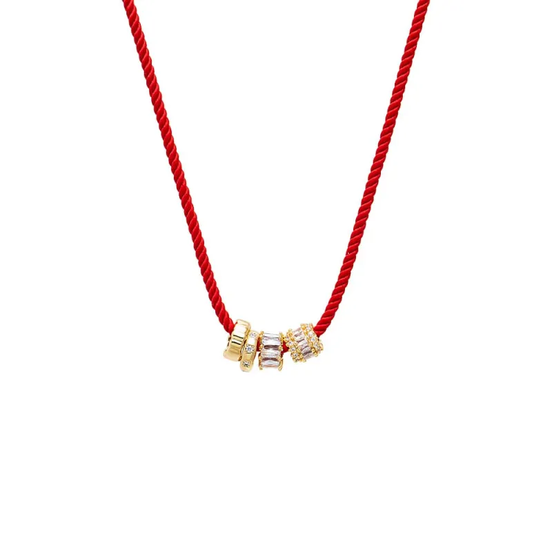 Red Cord Multi Rondelle Charms Necklace sold by Adina Eden's