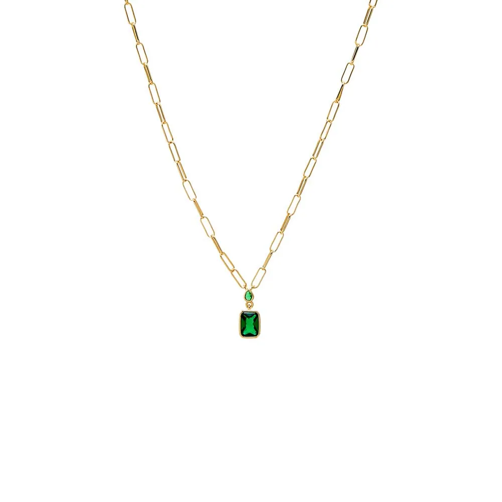 Colored Baguette CZ Paperclip Pendant Necklace sold by Adina Eden's product image thumbnail 2