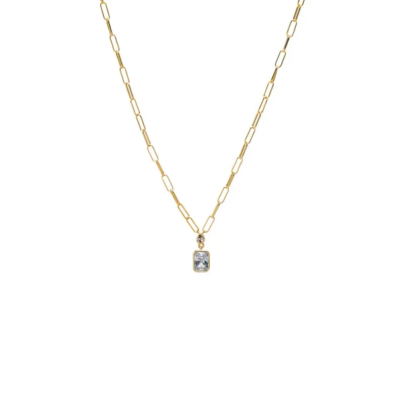 Colored Baguette CZ Paperclip Pendant Necklace sold by Adina Eden's