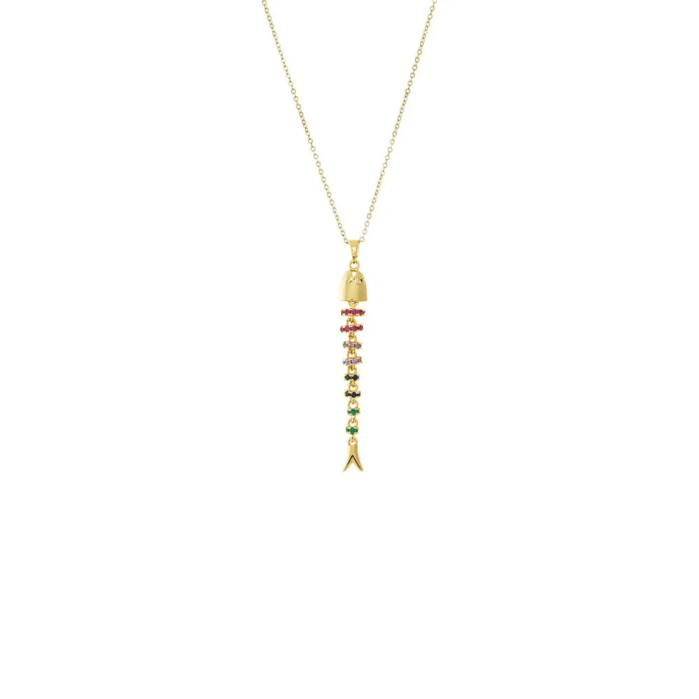 Rainbow Long Fishbone Necklace sold by Adina Eden's