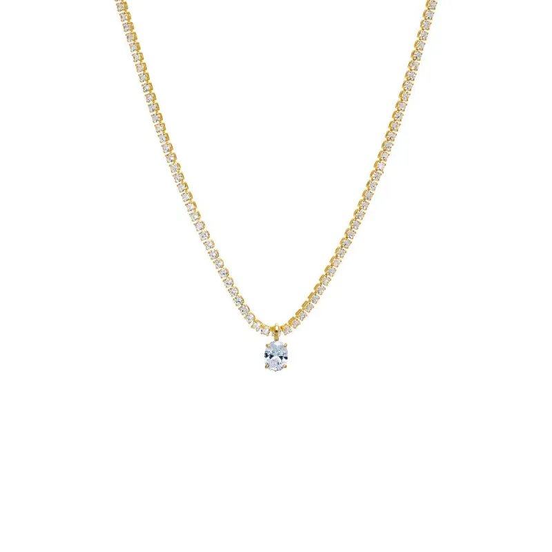 CZ Oval Pendant Tennis Choker sold by Adina Eden's