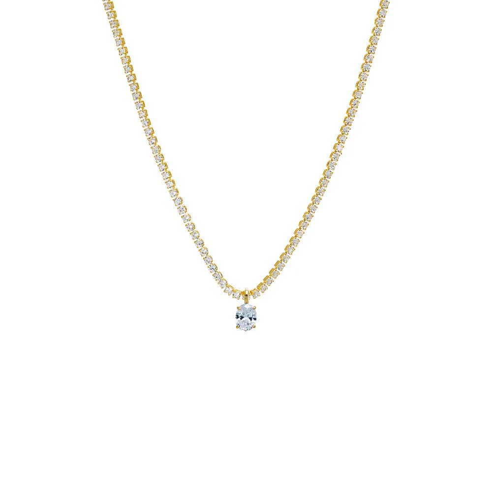 CZ Oval Pendant Tennis Choker sold by Adina Eden's
