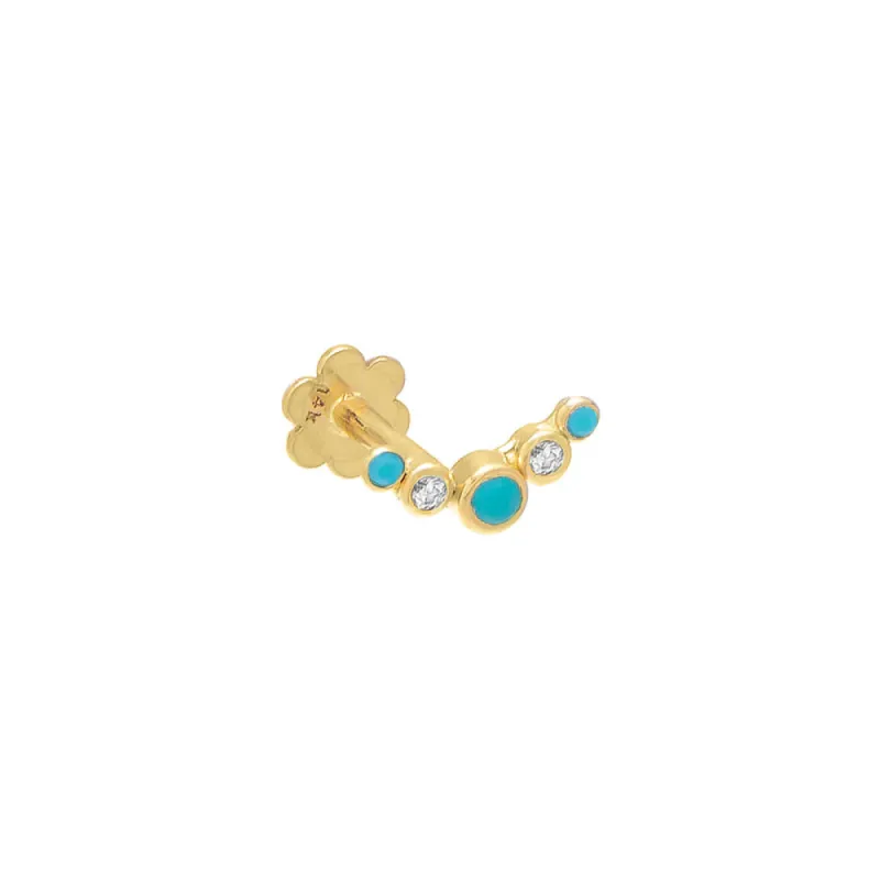 CZ x Colored Gemstone Curved Threaded Stud Earring 14K sold by Adina Eden's