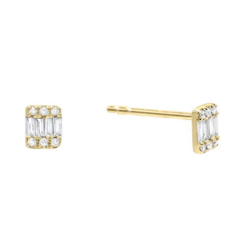 Diamond Square Baguette Stud Earring 14K sold by Adina Eden's