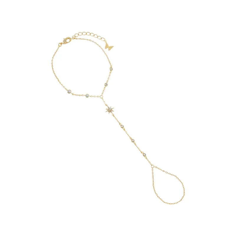 CZ Bezel Station & Starburst Hand Chain sold by Adina Eden's