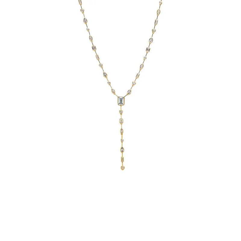 CZ Bezel Emerald Lariat Drop Necklace sold by Adina Eden's