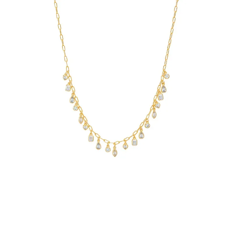 CZ Multi Shape Shaker Bezel Paperclip Necklace made by Adina Eden's