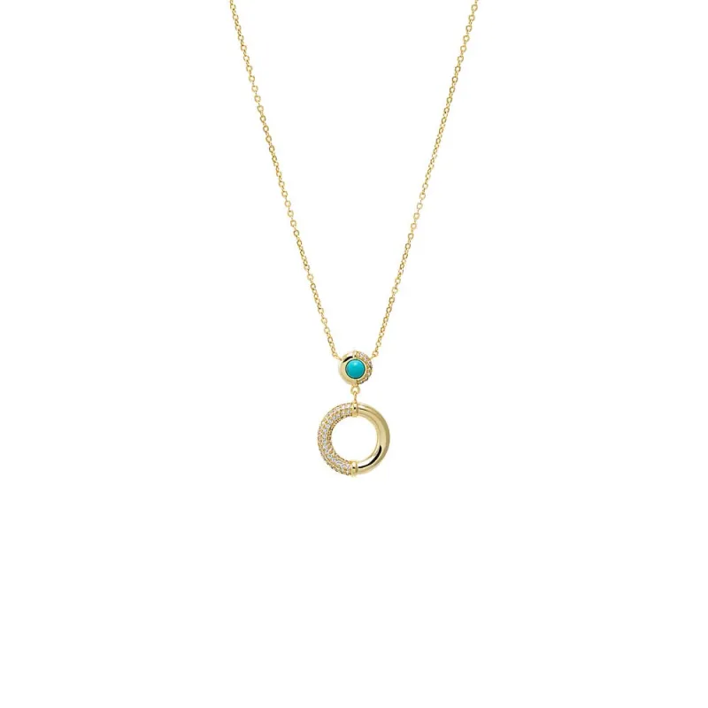 Turquoise CZ Open Circle Pendant Necklace sold by Adina Eden's