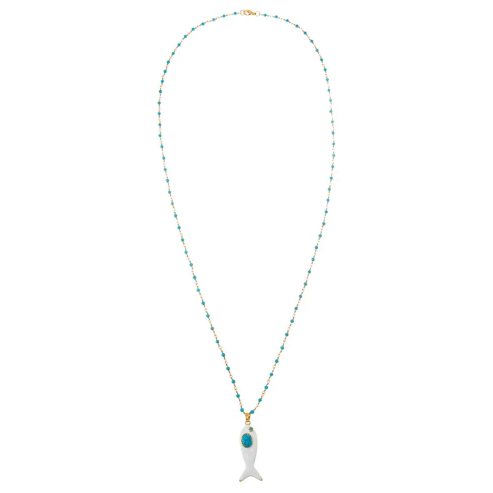 Enamel White /Turqoise Fish Charm Extra Long Necklace sold by Adina Eden's product image thumbnail 2