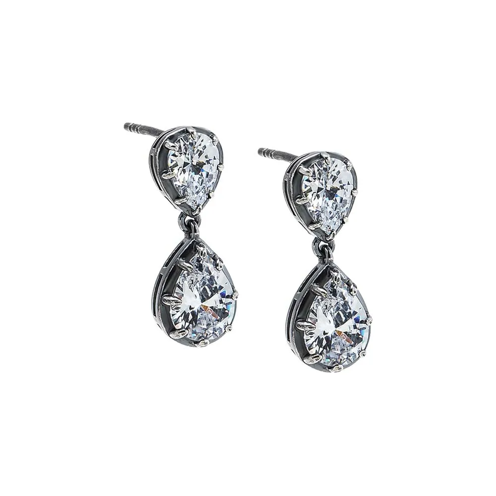 CZ Double Pear Encased Drop Stud Earring sold by Adina Eden's