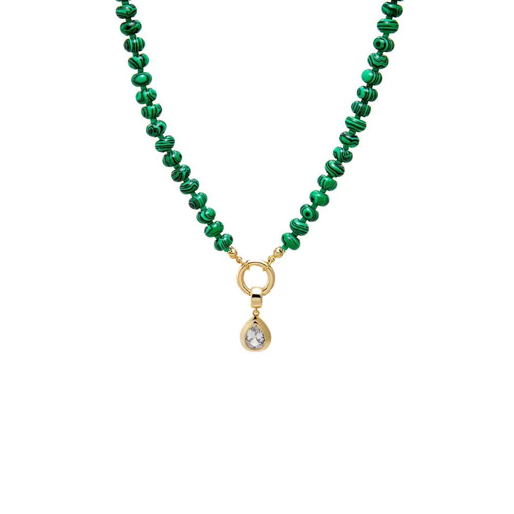 Colored Natural Stone Beaded /CZ Pear Bezel Charm Necklace sold by Adina Eden's product image thumbnail 2