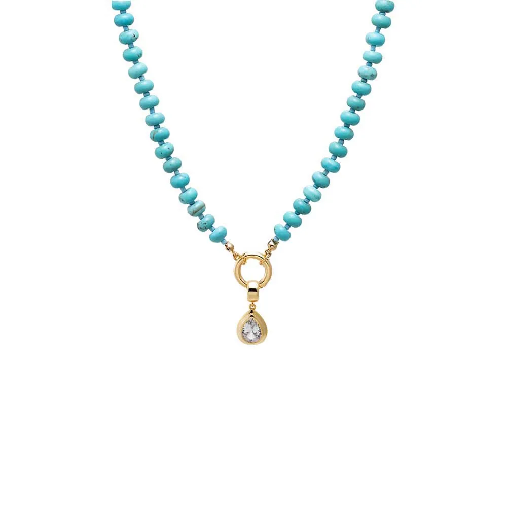 Colored Natural Stone Beaded /CZ Pear Bezel Charm Necklace sold by Adina Eden's product image thumbnail 5