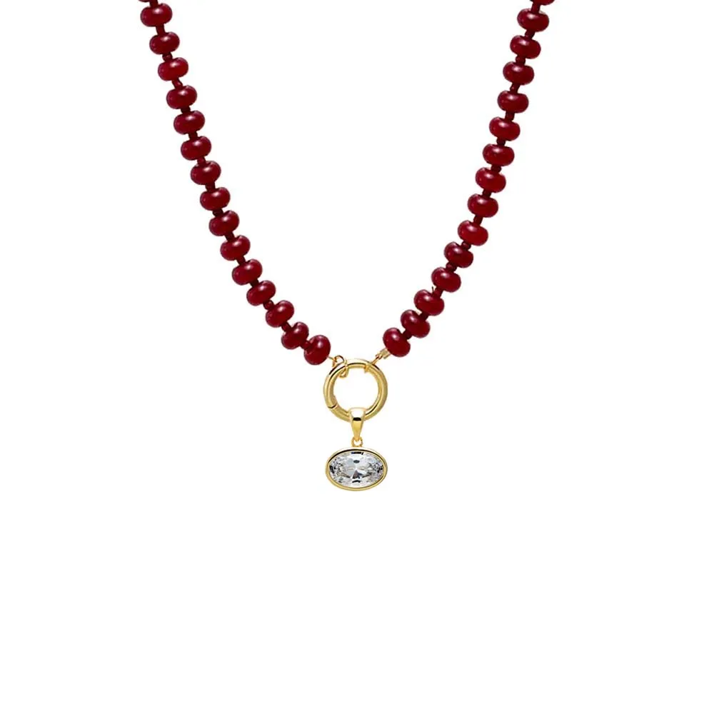 Colored Natural Stone Beaded /CZ Oval Charm Necklace sold by Adina Eden's product image thumbnail 4