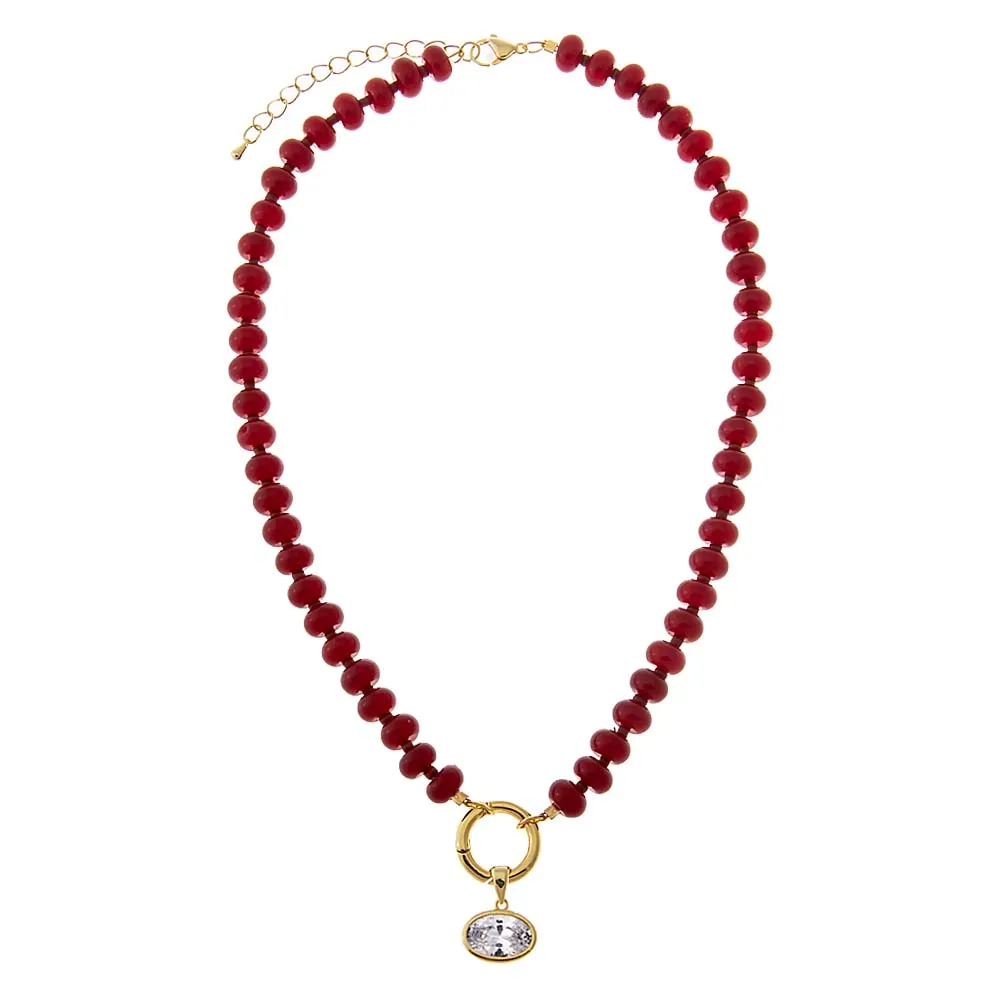 Colored Natural Stone Beaded /CZ Oval Charm Necklace sold by Adina Eden's product image thumbnail 2