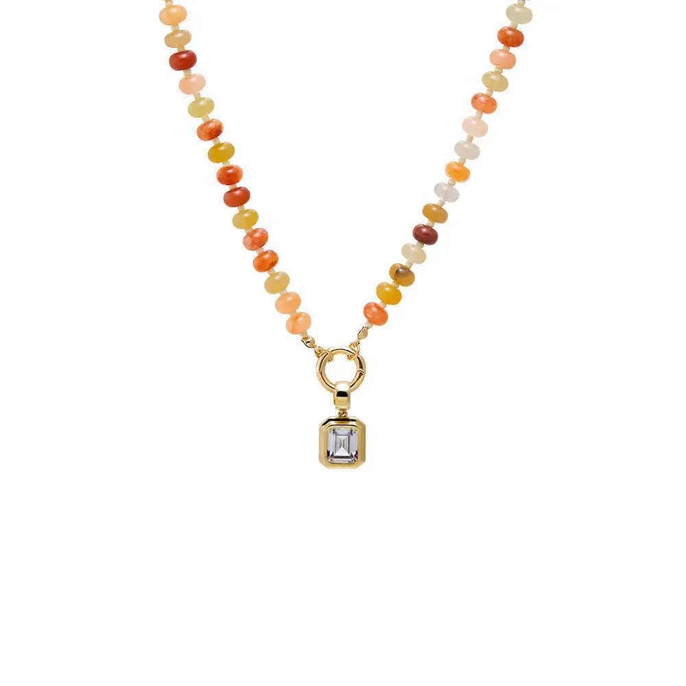 Colored Natural Stone Beaded /CZ Emerald Bezel Charm Necklace sold by Adina Eden's product image thumbnail 3