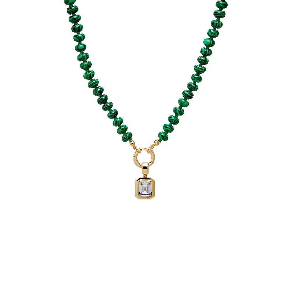 Colored Natural Stone Beaded /CZ Emerald Bezel Charm Necklace sold by Adina Eden's product image thumbnail 2