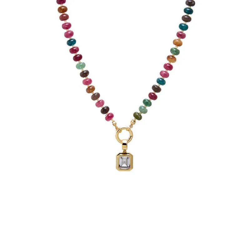 Colored Natural Stone Beaded /CZ Emerald Bezel Charm Necklace made by Adina Eden's