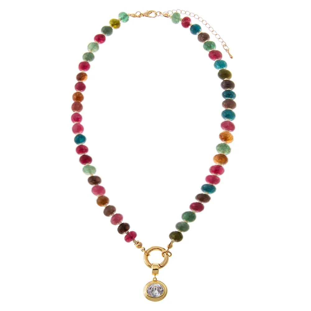 Colored Natural Stone Beaded /CZ Oval Bezel Charm Necklace sold by Adina Eden's product image thumbnail 2