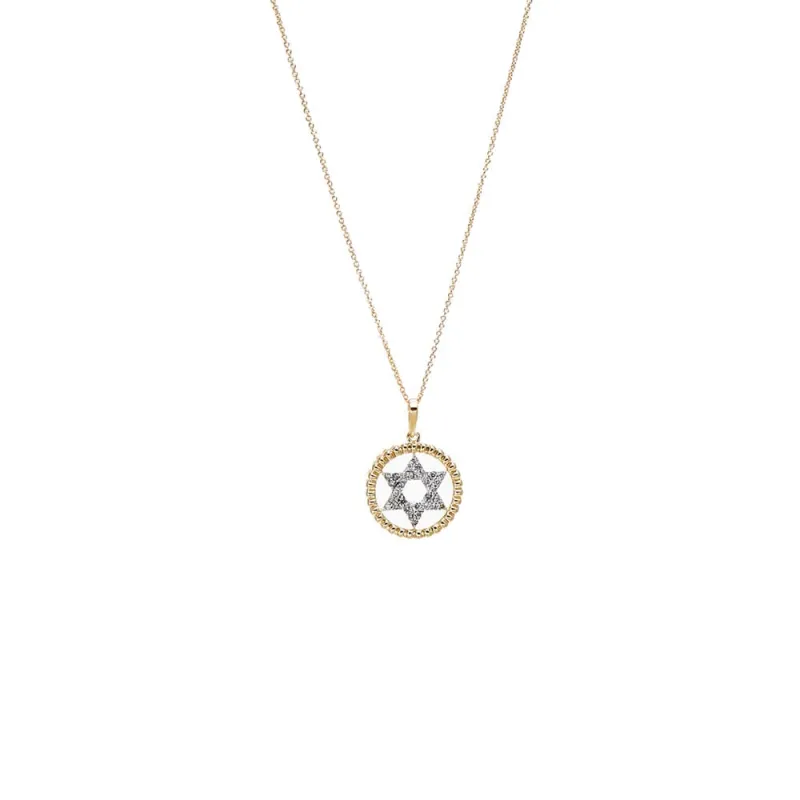 Diamond Star of David Medallion Charm Necklace 14K sold by Adina Eden's