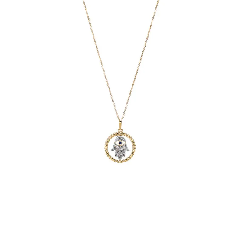 Diamond Hamsa Hand Evil Eye Charm Necklace 14K made by Adina Eden's