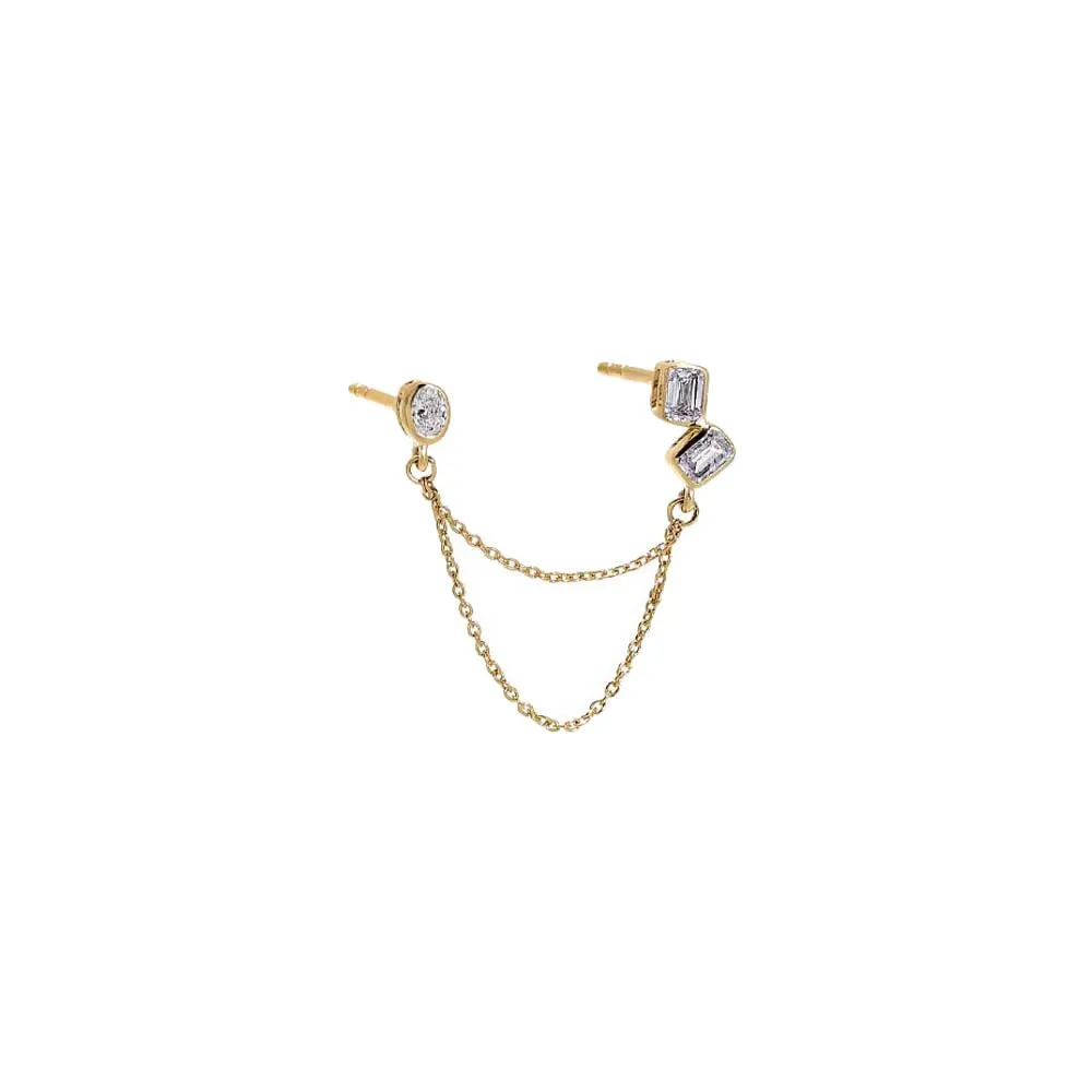 Lab Grown Diamond Emerald/Oval Cut Chain Drop Stud Earring 14K sold by Adina Eden's