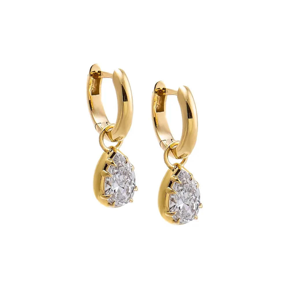 Lab Grown Diamond Pear Dangle Huggie Earring 14K sold by Adina Eden's
