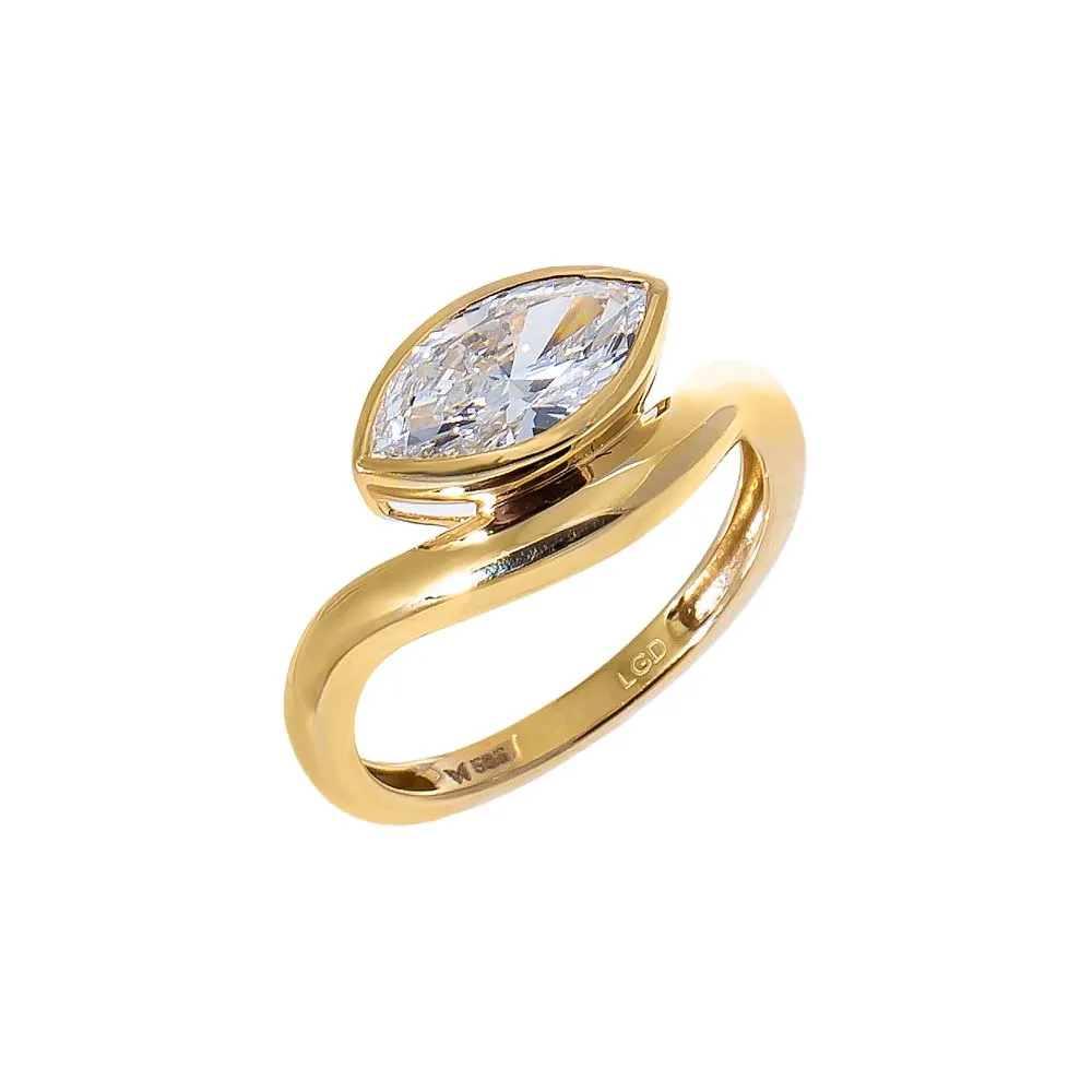 Lab Grown Diamond Marquise Bezel Swirled Pinky Ring 14K sold by Adina Eden's