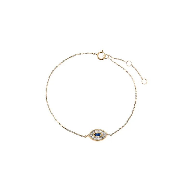 Diamond & Sapphire Blue Baguette Evil Eye Bracelet 14K made by Adina Eden's