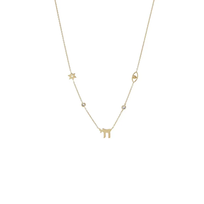 Diamond Accented Chai & Charms Necklace 14K made by Adina Eden's