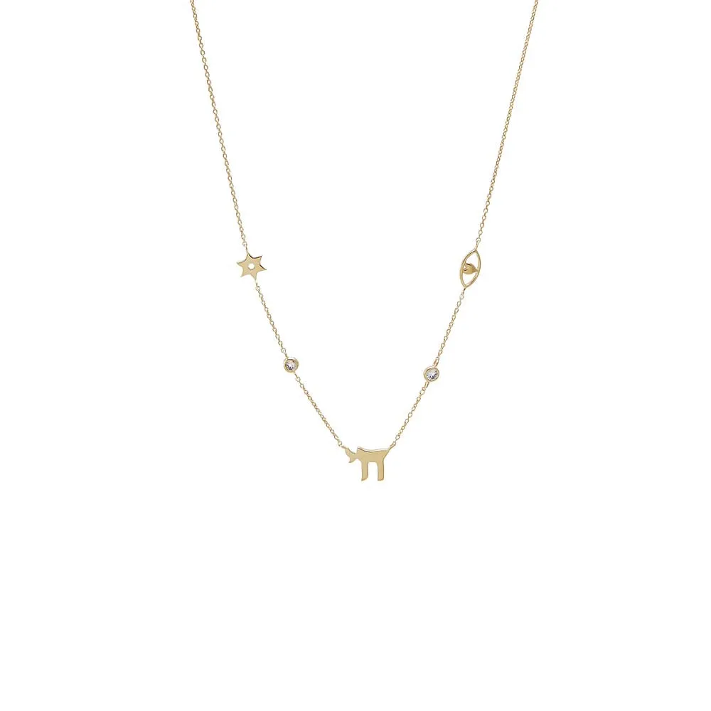 Diamond Accented Chai & Charms Necklace 14K sold by Adina Eden's