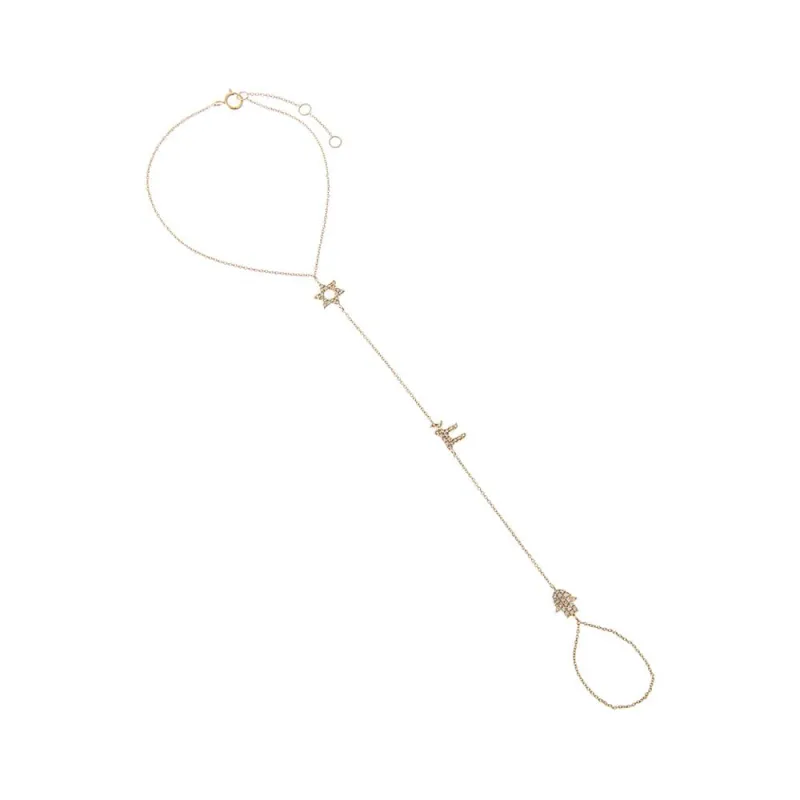 Diamond Pave Triple Jewish Charm Hand Chain 14K made by Adina Eden's