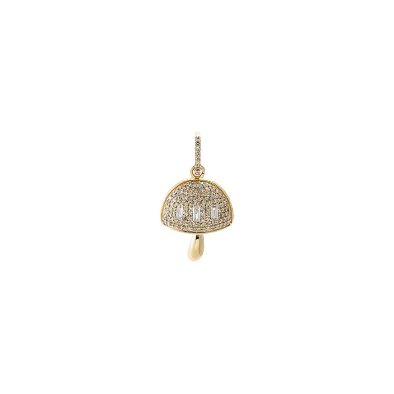 Diamond Pave X Baguette Mushroom Charm 14K made by Adina Eden's
