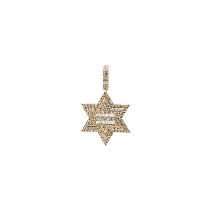 Diamond Pave X Baguette Large Star Of David Charm 14K made by Adina Eden's