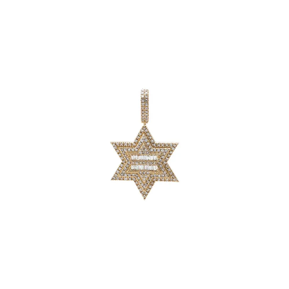 Diamond Pave X Baguette Large Star Of David Charm 14K sold by Adina Eden's