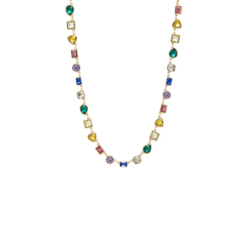 Rainbow Multi Shape Bezel Tennis Necklace made by Adina Eden's