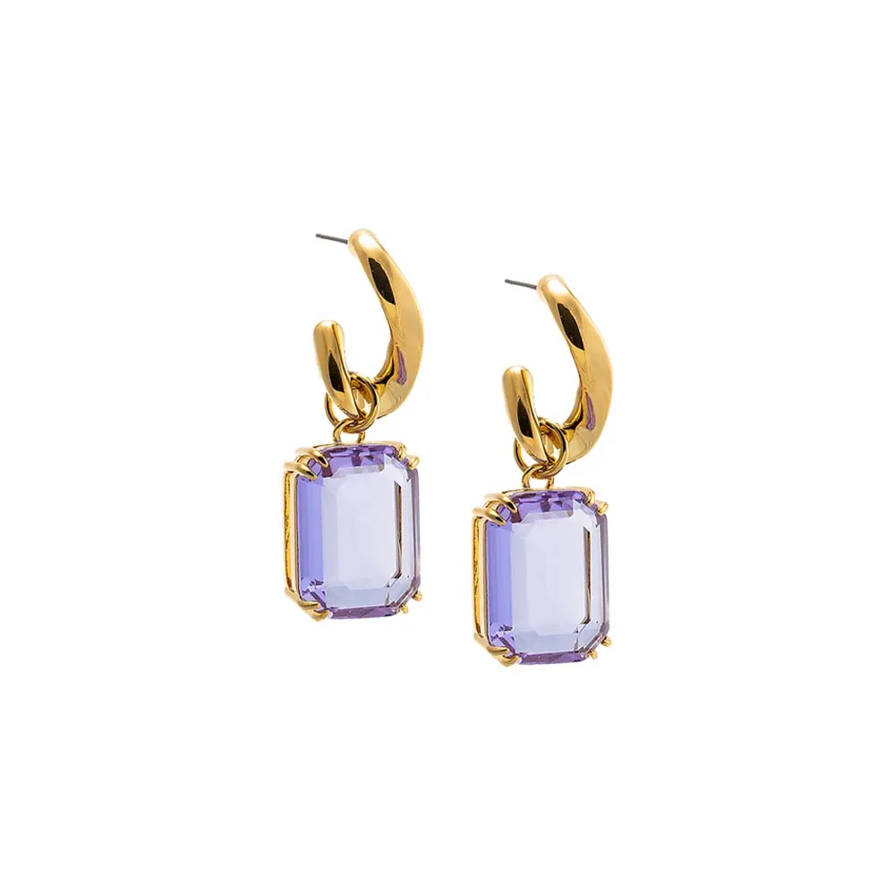 Lilac Baguette Drop Hoop Earring sold by Adina Eden's