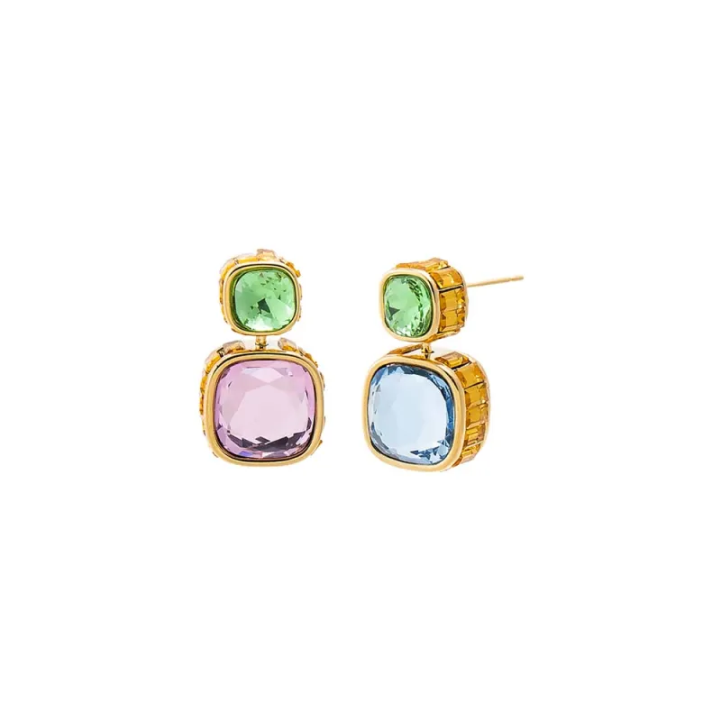 Multi Colored Square Stone Stud Earring made by Adina Eden's