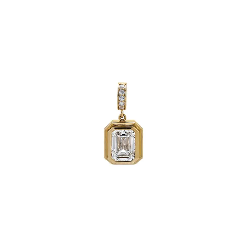Lab Grown Diamond Emerald Double Bezel Charm 14K made by Adina Eden's