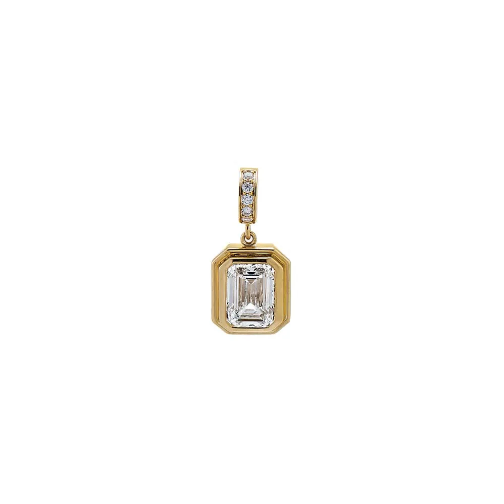 Lab Grown Diamond Emerald Double Bezel Charm 14K sold by Adina Eden's