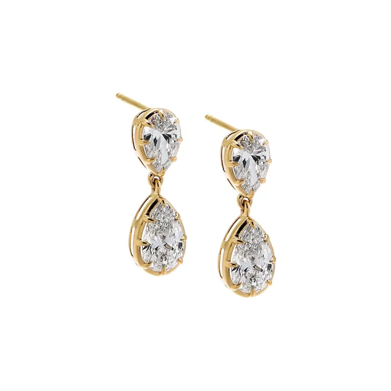 Lab Grown Diamond Pear Encased Drop Stud Earring 14K made by Adina Eden's
