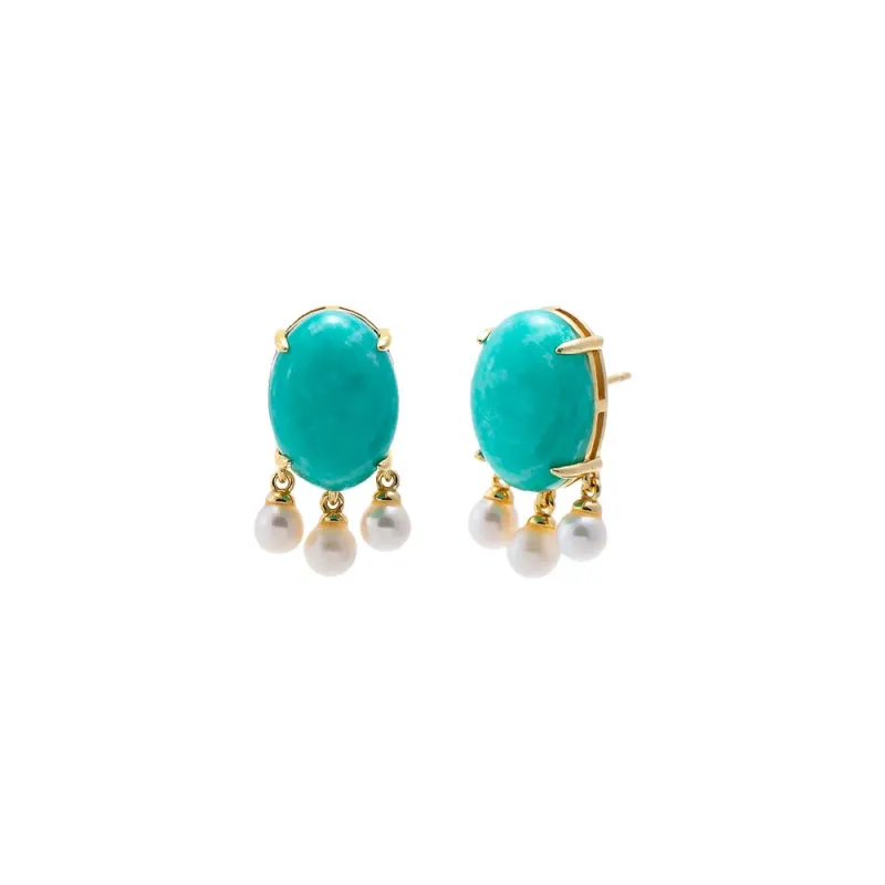Turquoise Oval Pearl Drop Stud Earring made by Adina Eden's
