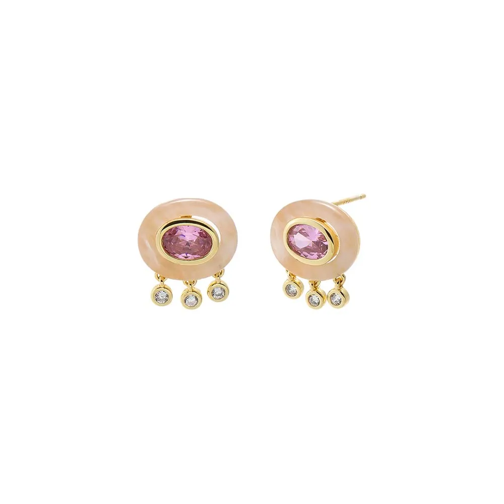 Oval Pink CZ Enamel Drop Stud Earring sold by Adina Eden's