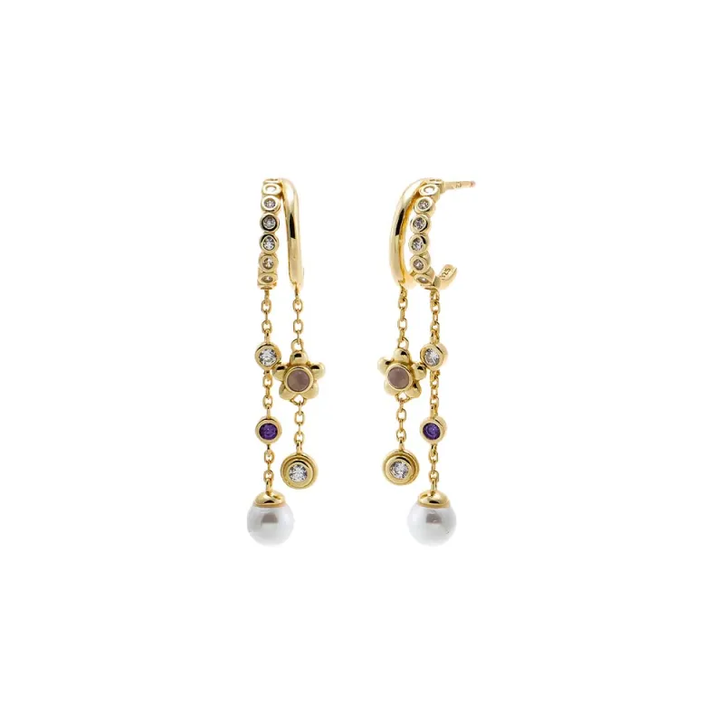 Multi Charm Pearl Drop Earring made by Adina Eden's